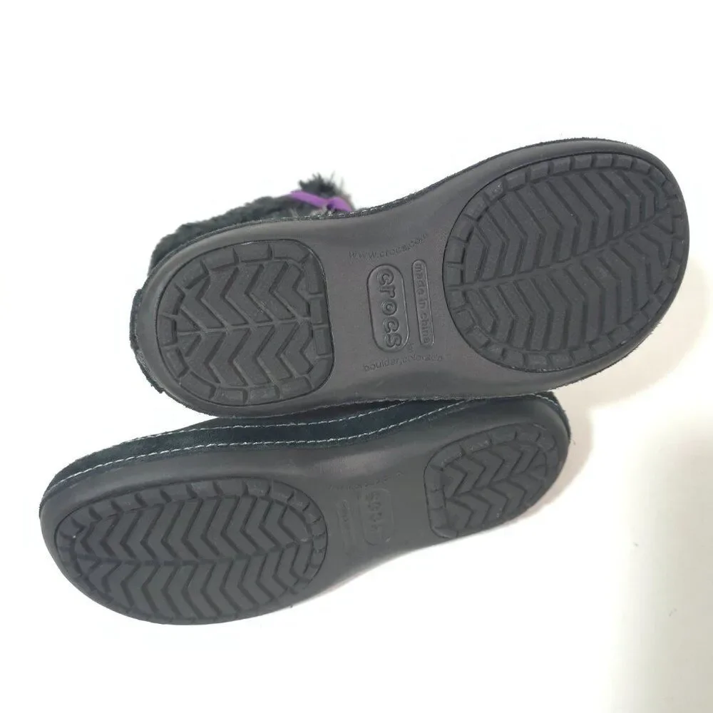 Crocs Women’s AllCast Luxe Faux Fur Winter Boots Black Purple Size 7